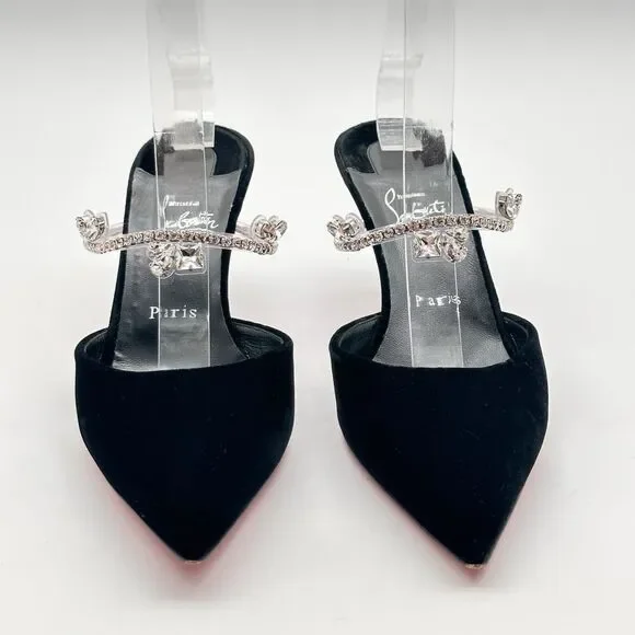 Christian Louboutin Planet Queen 70 Velvet Crystal Embellished Mules 70mm EU 39 - Picture 2 of 14